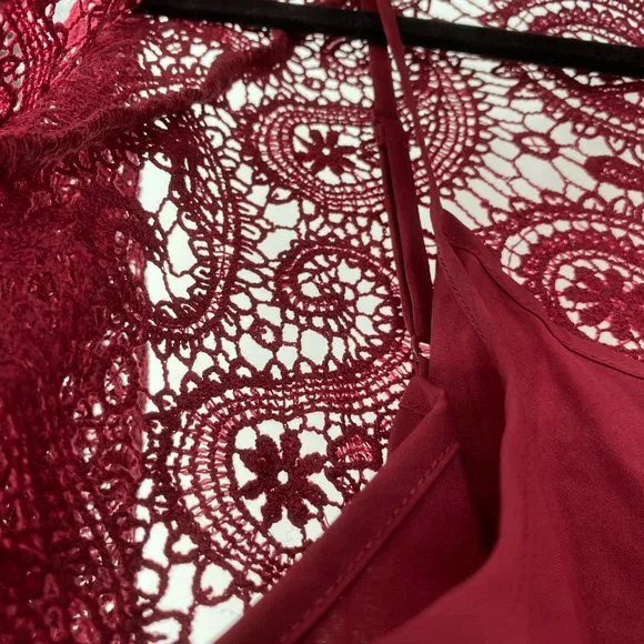 Aqua NWT Lace Button Front Long Sleeve Mock Neck Mini Dress Burgundy Medium New - Picture 8 of 12